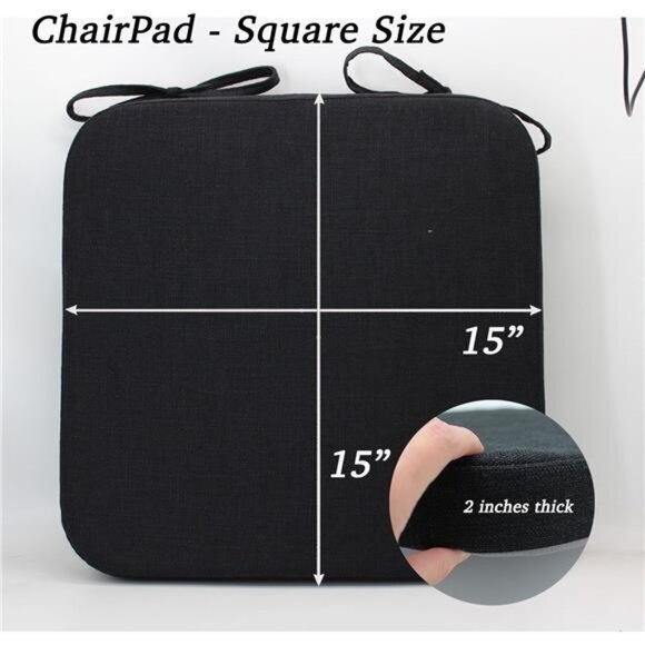 2 Inch Memory Foam Chair Cushion Kitchen Seat Pad Non Slip Washable Cover Black - Picture 4 of 7